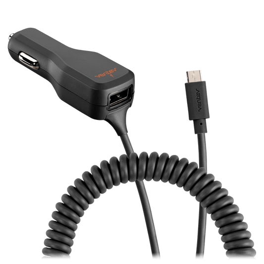 Ventev 17W dashport r2340c Dual Car Charger with USB A and Connected Micro USB Cable Gray by Ventev