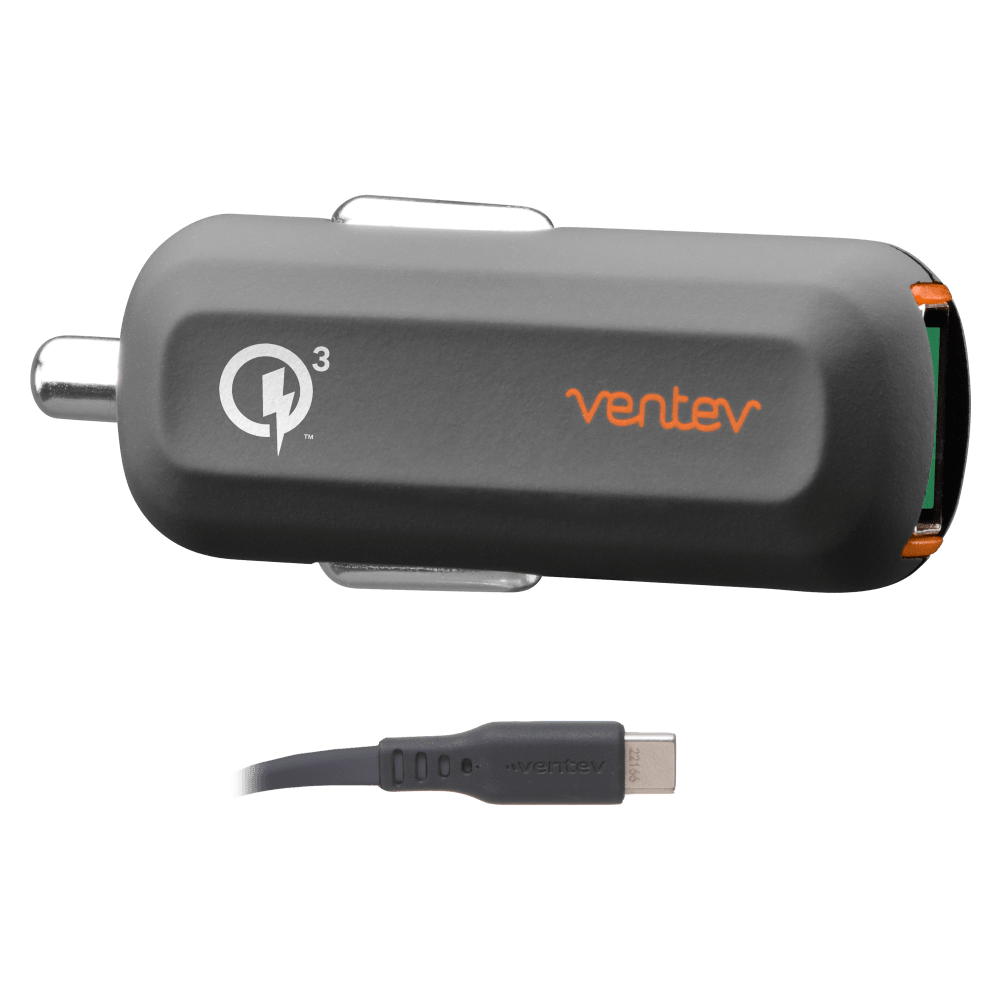 Ventev QC3.0 24W dashport rq1300 mini Car Charger and USB A to USB C Cable 3.3ft Gray by Ventev