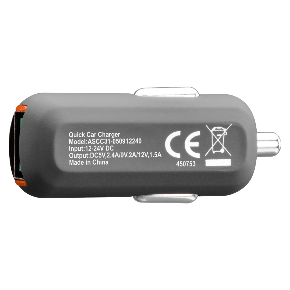 Ventev QC3.0 24W dashport rq1300 mini Car Charger and USB A to USB C Cable 3.3ft Gray by Ventev