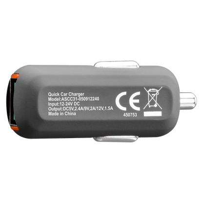 Ventev QC3.0 24W dashport rq1300 mini Car Charger and USB A to USB C Cable 3.3ft Gray by Ventev