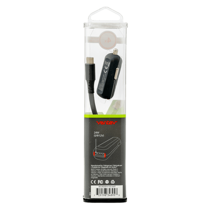 Ventev QC3.0 24W dashport rq1300 mini Car Charger and USB A to USB C Cable 3.3ft Gray by Ventev