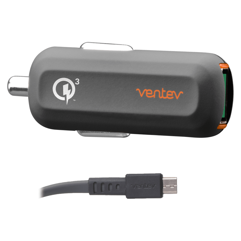 Ventev QC3.0 24W dashport rq1300 mini Car Charger and USB A to Micro USB Cable 3.3ft Gray by Ventev