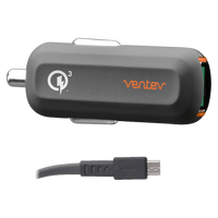 Ventev QC3.0 24W dashport rq1300 mini Car Charger and USB A to Micro USB Cable 3.3ft Gray by Ventev