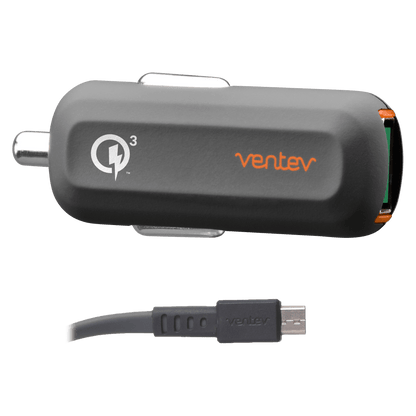 Ventev QC3.0 24W dashport rq1300 mini Car Charger and USB A to Micro USB Cable 3.3ft Gray by Ventev
