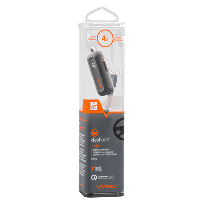 Ventev QC3.0 24W dashport rq1300 mini Car Charger and USB A to Micro USB Cable 3.3ft Gray by Ventev