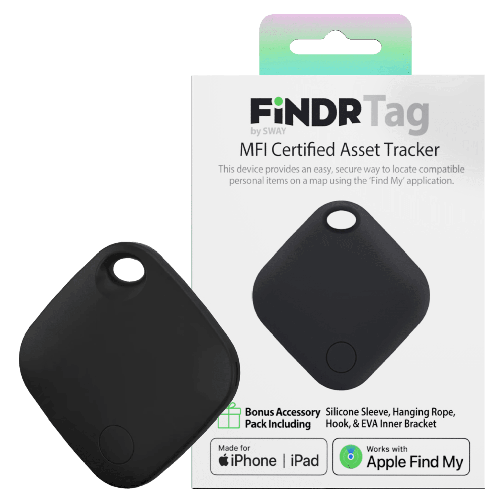 Sway FINDR Tracker Tab with Silcone Cover and Hook/Holder for Apple Devices Black by Sway - Electrostatic Innovations