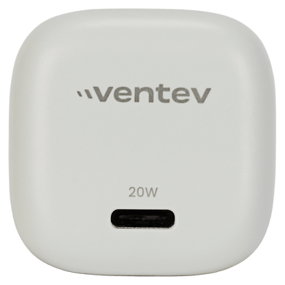 Ventev 20W PD USB C Mini Wall Charger with folding prongs and USB C to Apple Lightning Cable 3.3ft White. front