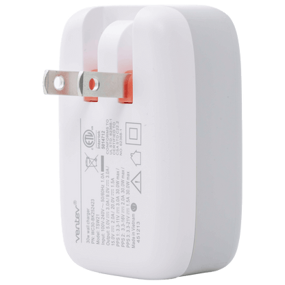 Ventev PD 30W USB-C Fast Wall Charge - Back Prongs folded out