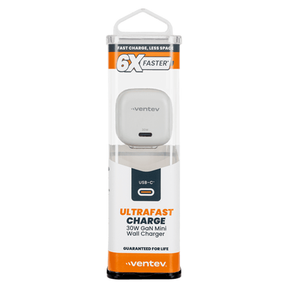 Ventev 30W ULTRAFAST USB C Universal GaN Mini Wall Charger White by Ventev