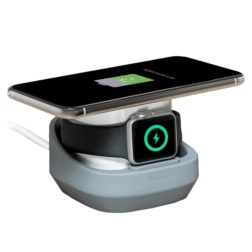 Ventev Wireless WatchDock Duo 10W Charging Pad & Apple Watch Charger - Gray/White