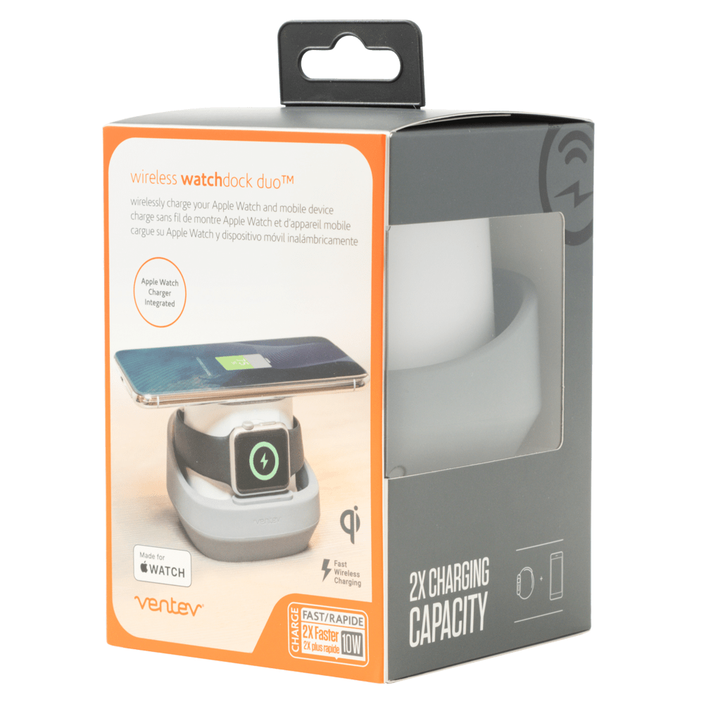Ventev Wireless WatchDock Duo 10W Charging Pad & Apple Watch Charger - Gray/White