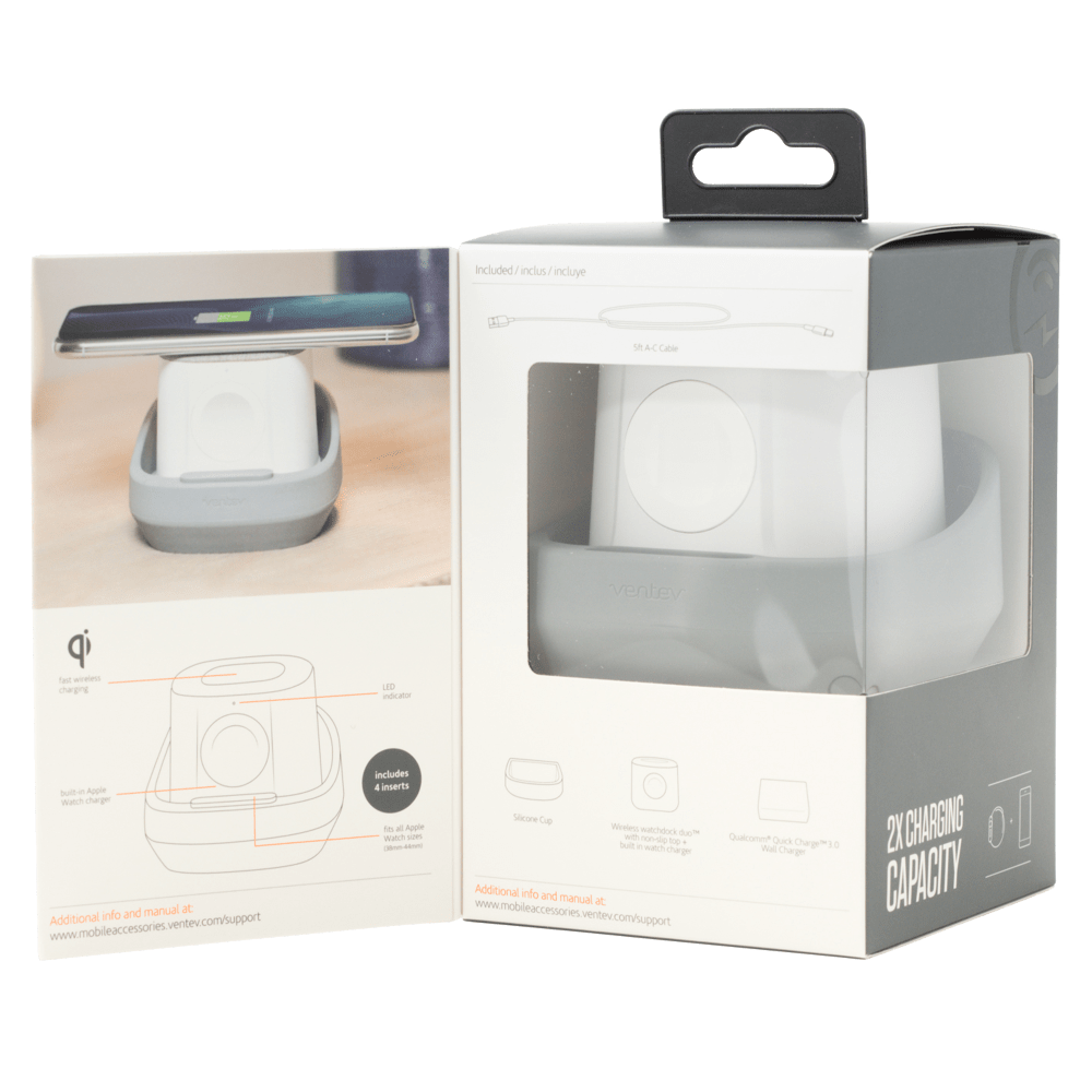 Ventev Wireless WatchDock Duo 10W Charging Pad & Apple Watch Charger - Gray/White